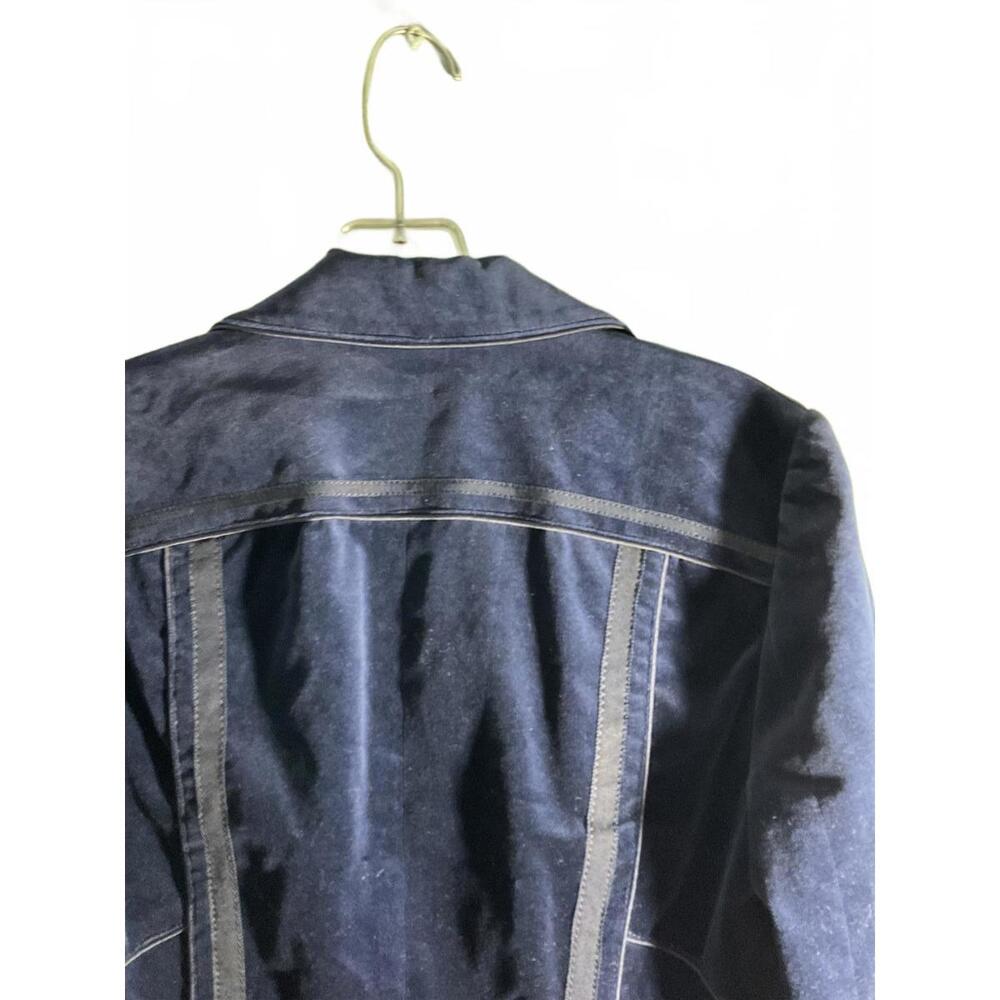 EnC Korean  Navy Blue Velour Blazer with Ribbon and faux leather detail Size S - Picture 11 of 14
